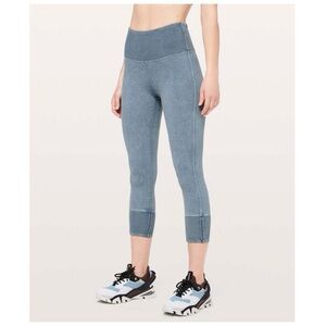 Lululemon Wunder Under Crop 23" Ribbed In Washed Moon Blue Womens 2